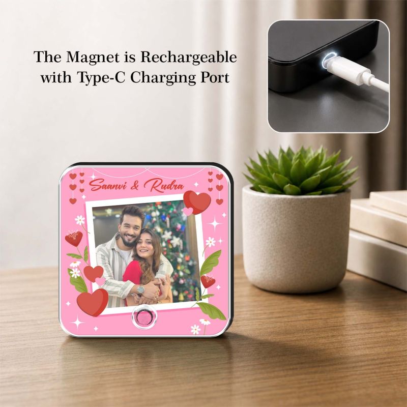 Birthday Gift for Wife  Personalized Musical Fridge Magnet Photo Frame for Couples | Custom Photo & Audio Playable Song Frame Type-C Rechargeable Smart Memory Fridge Magnet